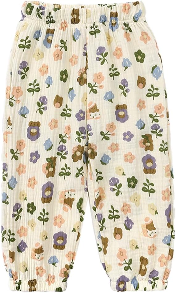 WEONEDREAM Toddler Girls Long Harem Pants Cotton Linen Baby Baggy Trousers Bloomers 2-7T