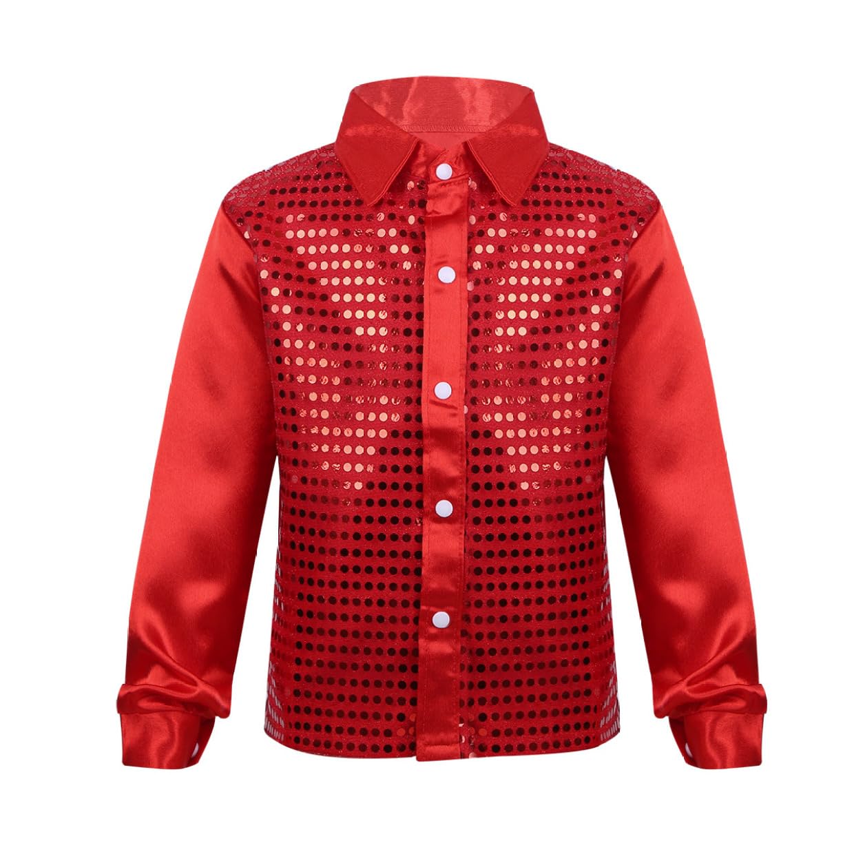 JanJean Kids Boys Sequins Long Sleeve Dance Shirt Party for Choir Hip Hop Jazz Street Disco Performance Wedding Costume Red 7-8 Years