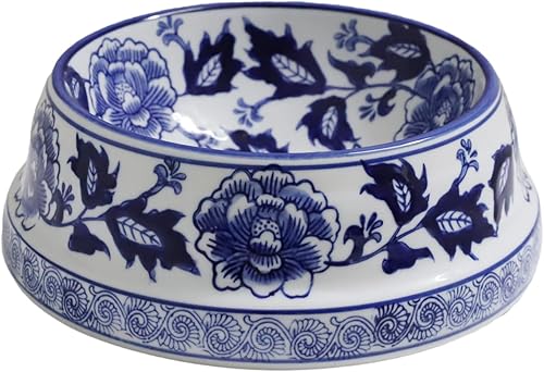 Miniatura 9 de Aimusego Plato chino de cerámica azul de 6.7 pulgadas para alimentos y agua para perros pequeños y medianos/gatos, tazón antideslizante de porcelana