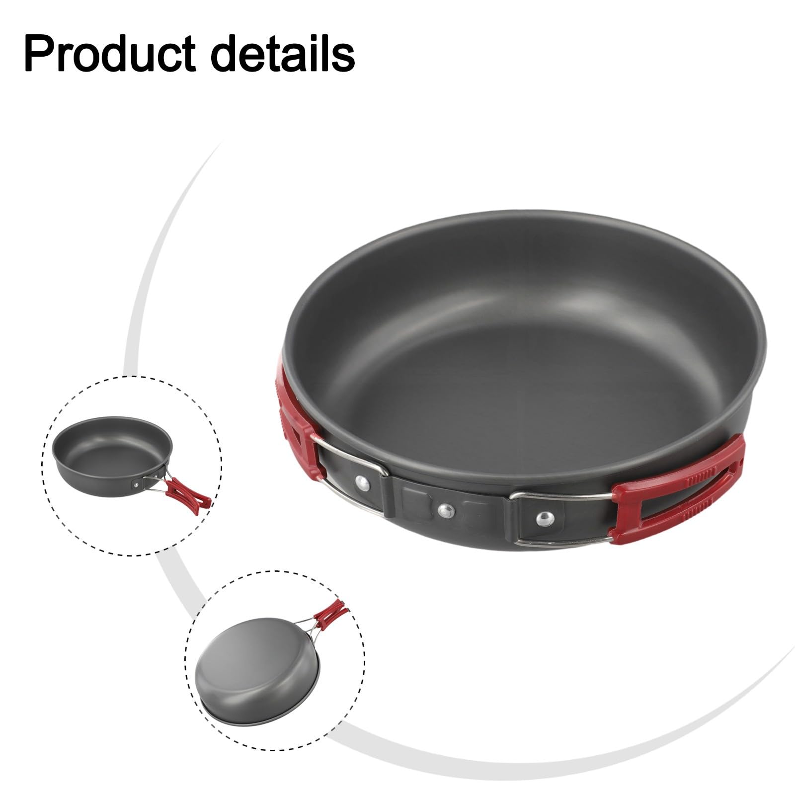 FACAIIO Poêle à frire portable sans manche pliable pour camping et randonnée, en alliage d'aluminium, 20 cm de diamètre, 1,7 l, pour poignée rouge/orange