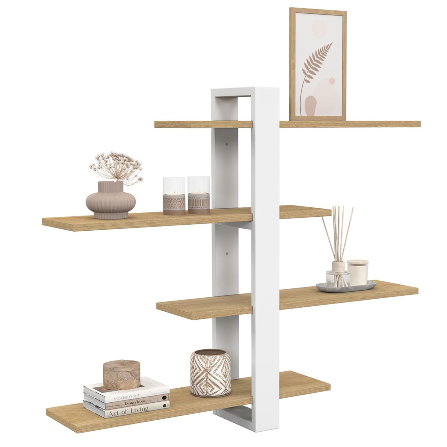 IDMarket - Etagère Murale avec étagères coulissantes ORA 4 Niveaux façon hêtre et Blanc