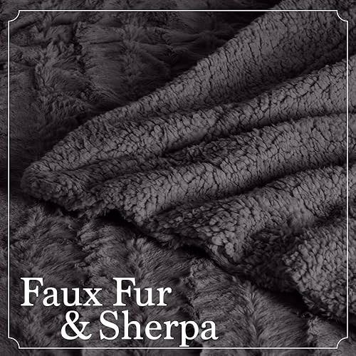 Miniatura 3 de The Connecticut Home Company - Manta reversible de sherpa y piel sintética suave y afelpada, 70x60pulg., manta gruesa y cálida, cómoda, lavable y