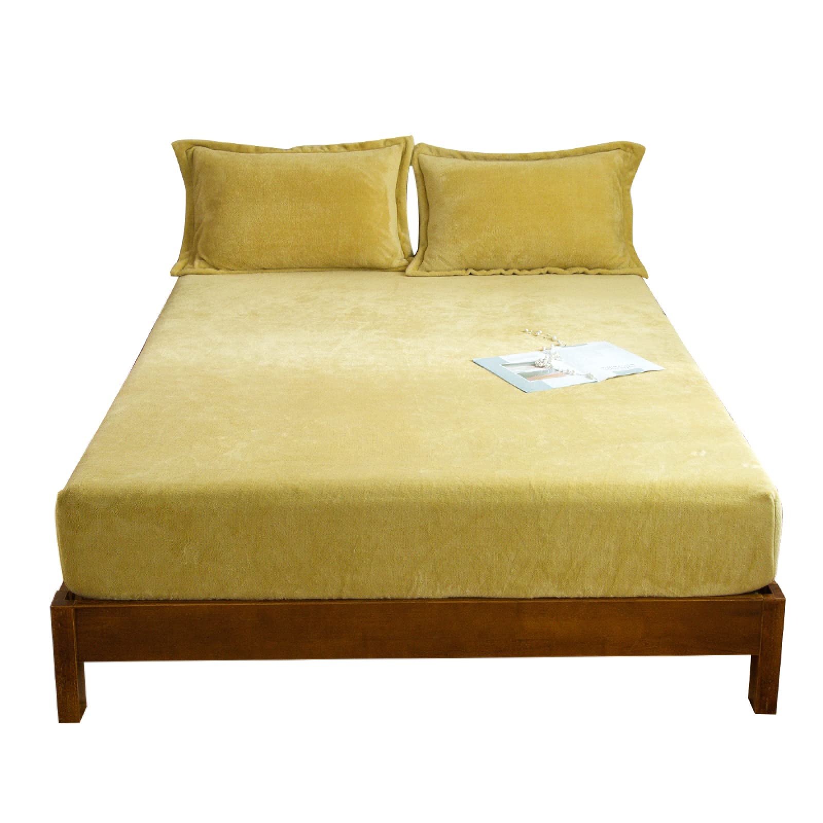 FCLDESHOP für Boxspringbetten & Wasserbetten,Herbst-Winter-Flanell-Bettwäsche-Spannbettlaken, einfarbig, Warmer, tiefer Taschen-Matratzenschoner für EIN Doppelbett, dunkelgrün, 150 cm x 200 cm