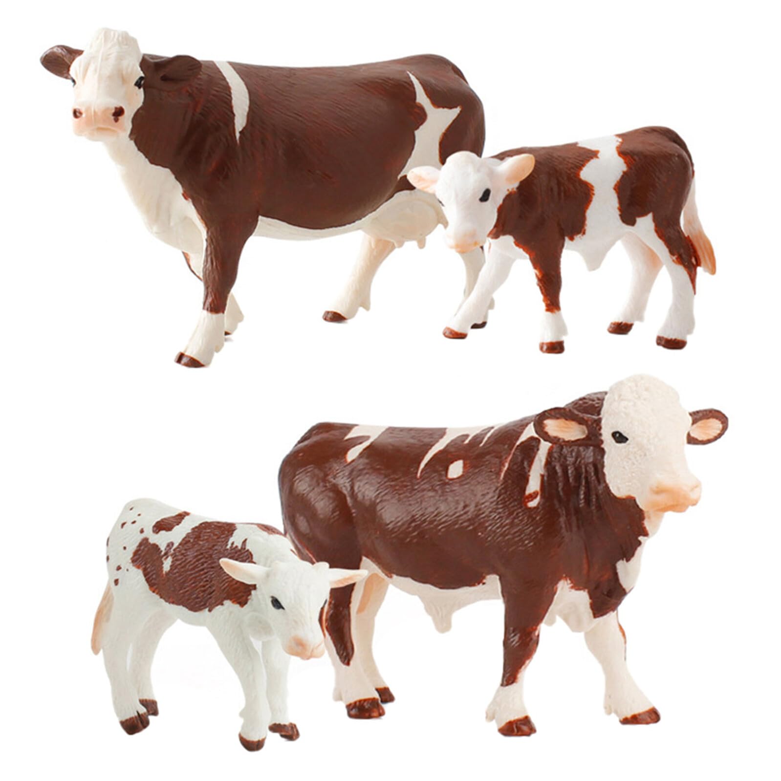 Juguete de Vaca Simulación Animales de Granja 4 Piezas PVC Blanco | Juguete Educativo para Niños, Modelo de Animales de Granja, Decoracion Colegio