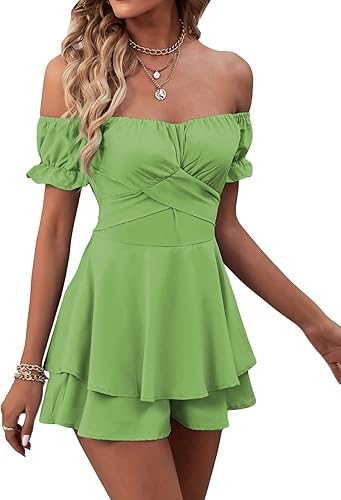 Miniatura 4 de LYANER - Enterizo de mujer con hombros descubiertos, atado en la espalda, con volantes, de manga corta, rómper corto