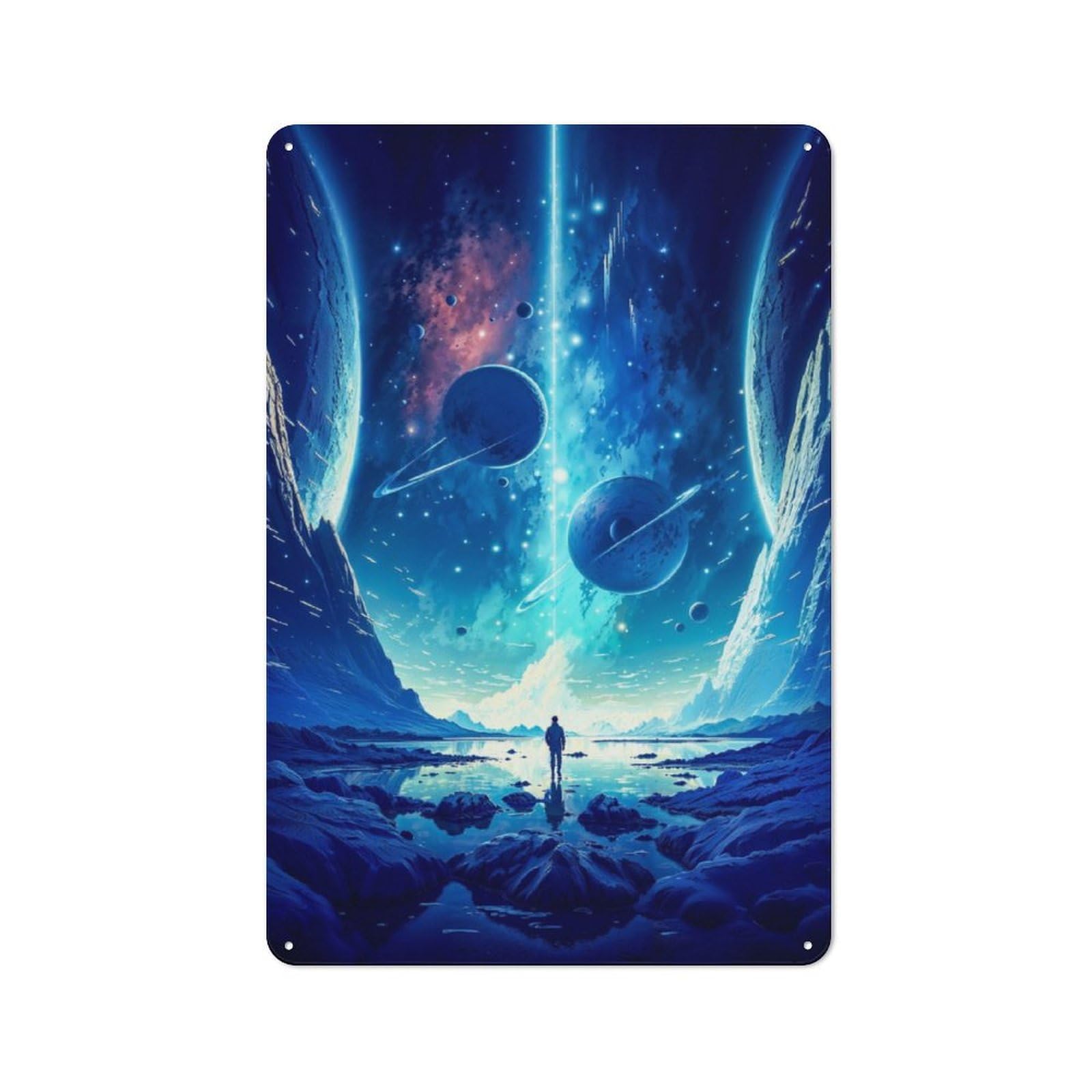 Junmoney The Blue Galaxy Printed Metal Sign 30X20cm For Home Office Or Studio, A Christmas Gift For People Styling Home Office And Studio