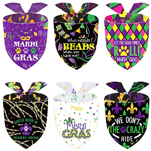 Weewooday 6 Pieces Mardi Gras Dog Bandana 2025 Carnival Mardi Gras Dog Costume Pet Scarf Collar Kerchief Adjustable Triangle Bibs for Puppy Outfit Decor Accessories