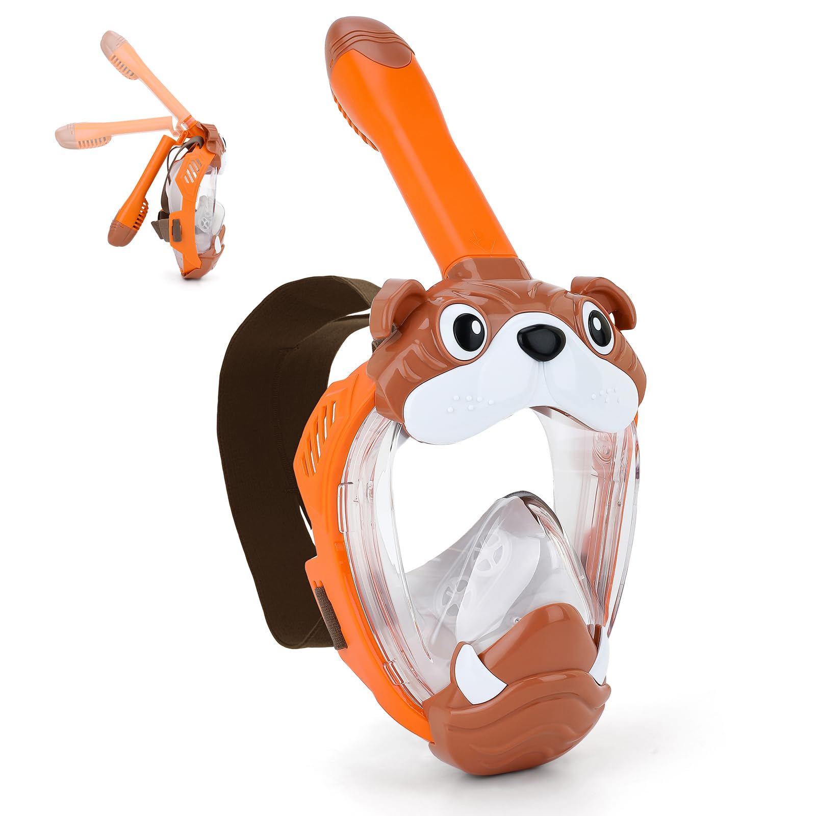 Kids Full Face Snorkel Mask, Snorkeling Gear for Kid, 180° Panoramic View Snorkeling Mask with Adjustable Elastic Fabric Straps - Anti-Fog & Anti-Leak