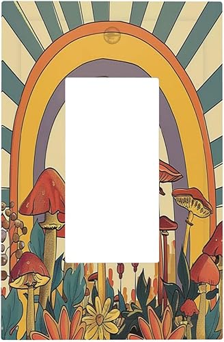 Miniatura 69 de Cubiertas de Interruptor de Luz de Palanca Simple con Diseño Abstracto de Sol Amanecer Retro, Placa Decorativa Arcoíris Atardecer de 1 Gang, Placa