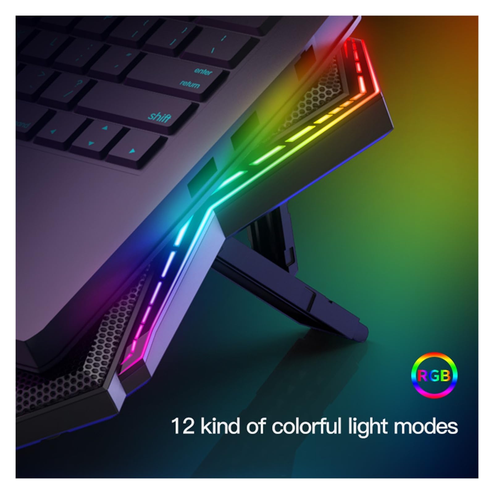 Dispositivo di raffreddamento for laptop RGB da gioco Supporto for dispositivo di raffreddamento for notebook con schermo a LED da 12-17 pollici con sei ventole e 2 porte USB(RGB-Blue)
