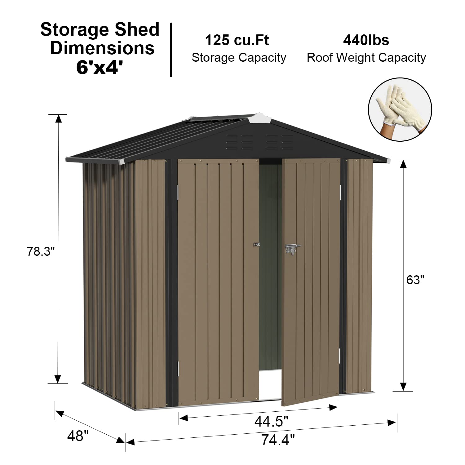 Devoko Outdoor Storage Shed 6 x 4 FT Lockable Metal Garden Shed Steel
