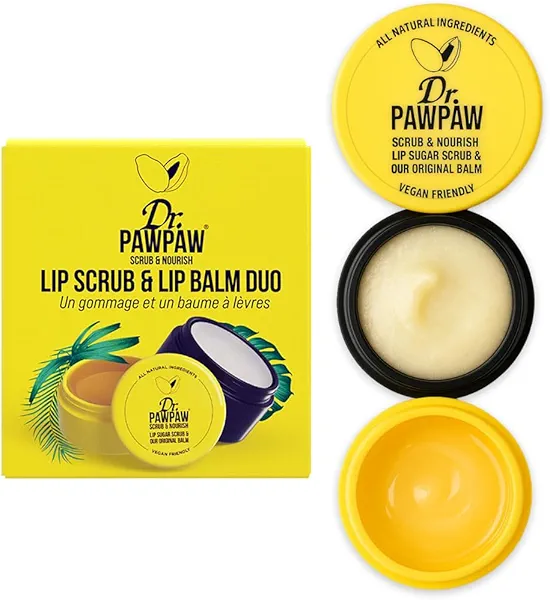 Dr. PawPaw Lip Scrub and Lip Balm Duo - Hydrating Lip Balm with Pawpaw, Aloe, Olive and Castor Oils - Vegan Lip Scrub For Sensitive Skin - 0.55 oz