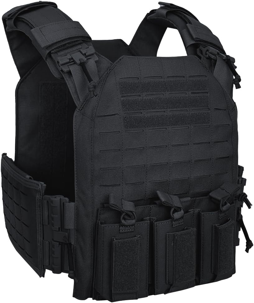 Tactical Vest 1000D Nylon Quick-Release Molle System, Adjustable with Triple Mag Pouch for Airsoft Hunting Patrol