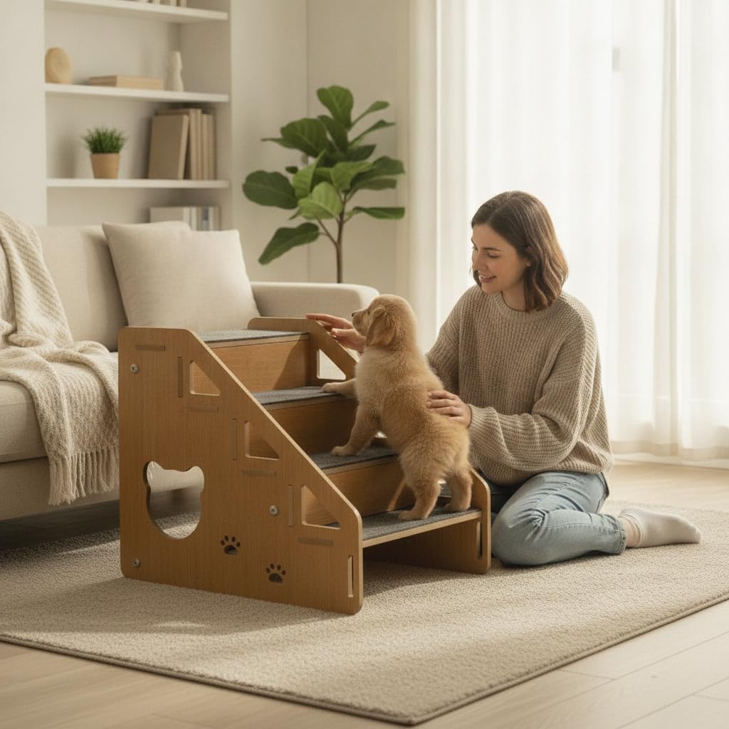 Scaletta per Gatti in Legno, Costruzione in legno, Scaletta pieghevole, al davanzale, Per proprietari di cani, style to 3