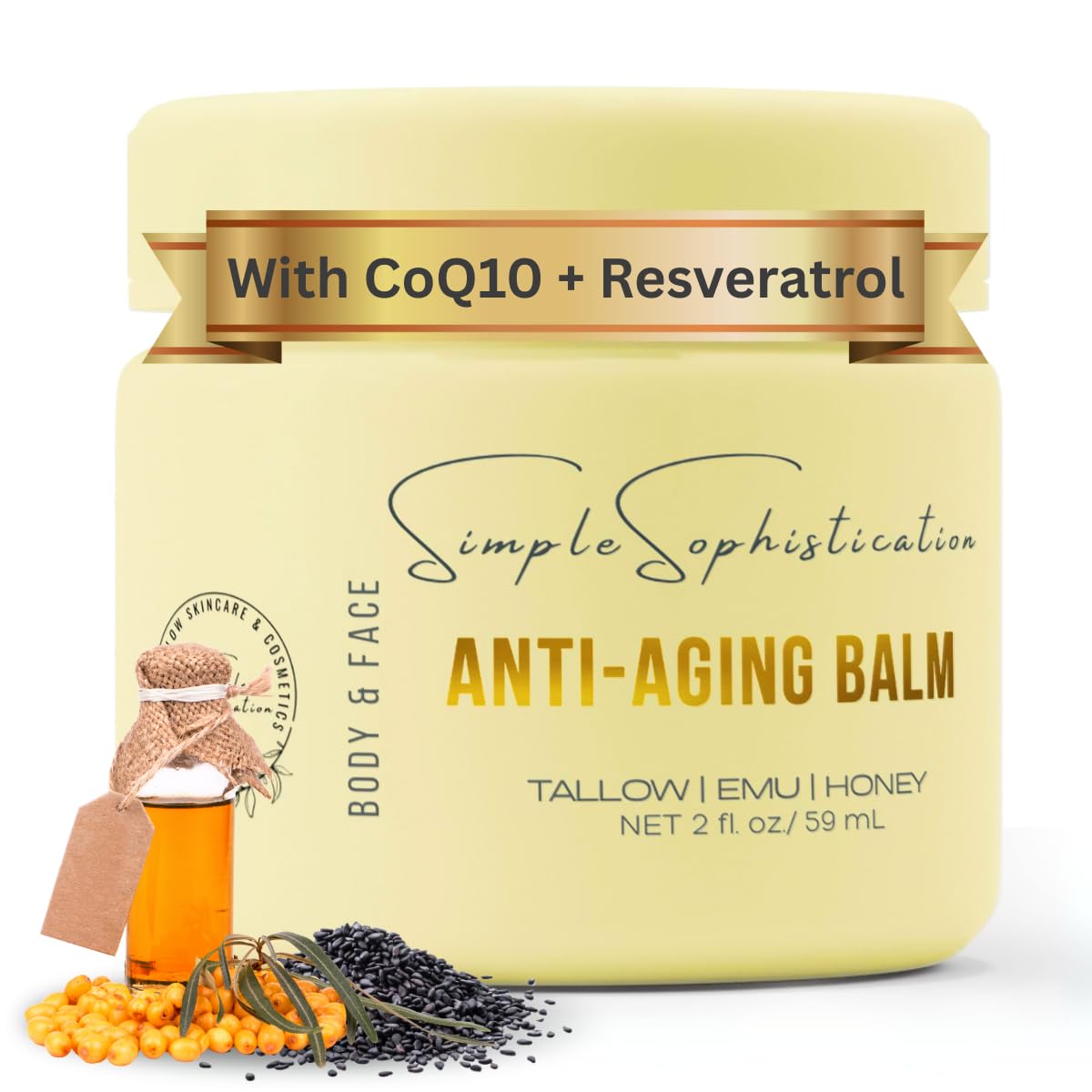 Sponsored Ad - Simple Sophistication Tallow Emu Honey Balm | Nourishing Face & Body Moisturizer with Manuka Honey & Emu Oil, Non-Greasy Natural Skincare (2 oz, Anti-Aging Balm, 2 oz)