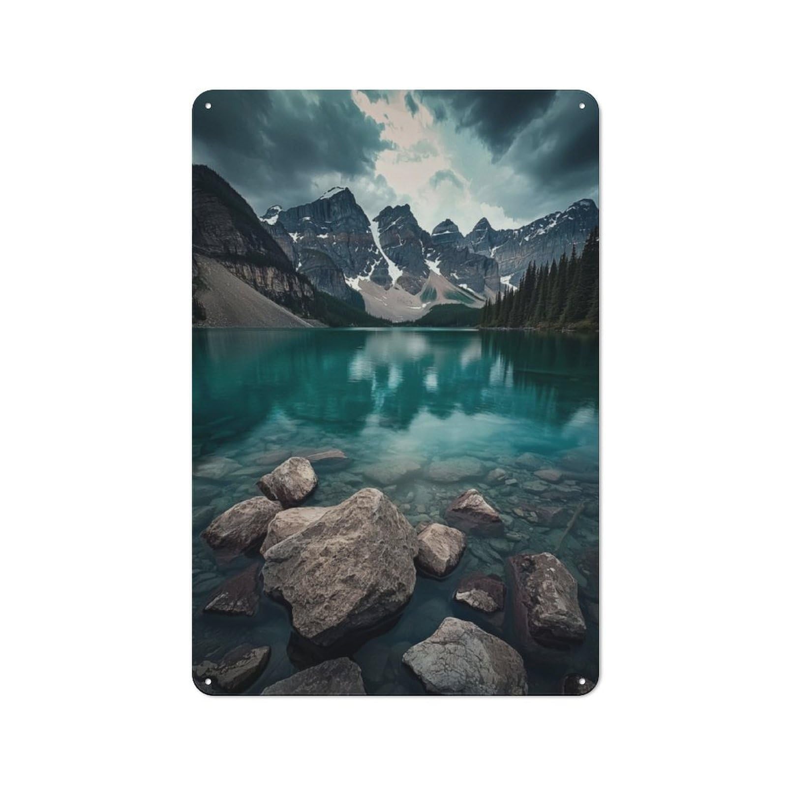 Junmoney Moraine Lake Reflection Rustic Tin Wall Plaque 30X20cm For Living Room Wall, For Kitchen, Dining Room And Home Bar Wall Decor