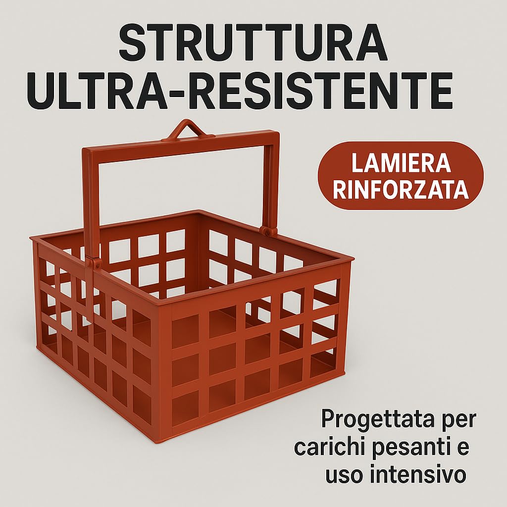 Cesta para montacargas 50x70 cm, fabricada en Italia - Cesta de chapa para grúa, Altura 30 cm Capacidad 105 lt/150 kg – Baúl portaherramientas para uso en construcción - Resistente a los golpes