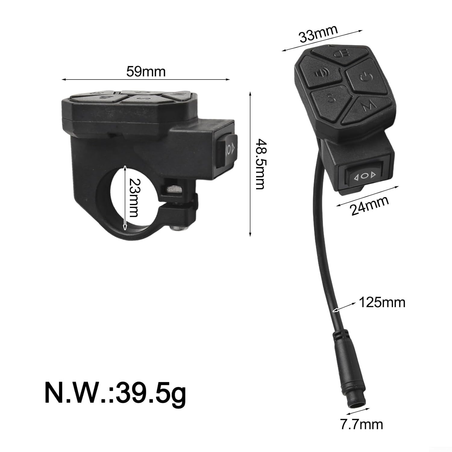 Ebike Light Switch Turn Signal Switch, 6 Pin Waterproof Electric Scooter Control Button with for Horn and Headlight Functions,