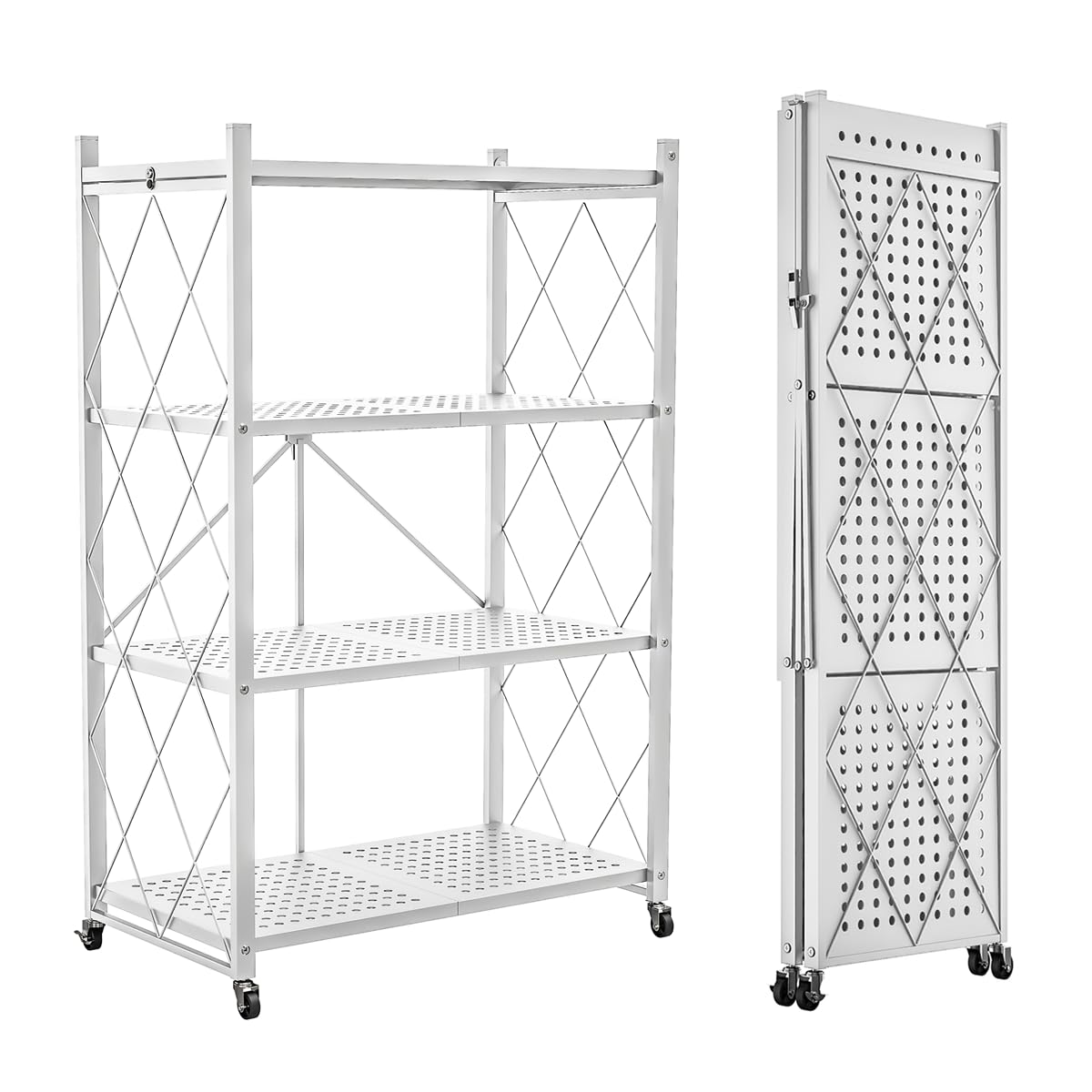 Sponsored Ad - Lifetime Home 4-Tier Foldable Storage Shelf with Wheels - Metal Rack Collapsible Shelving Unit Display, Rolling Cart for Books Kitchen Storage Shelves, Pantry & Closet Organizer, Office Room Decor