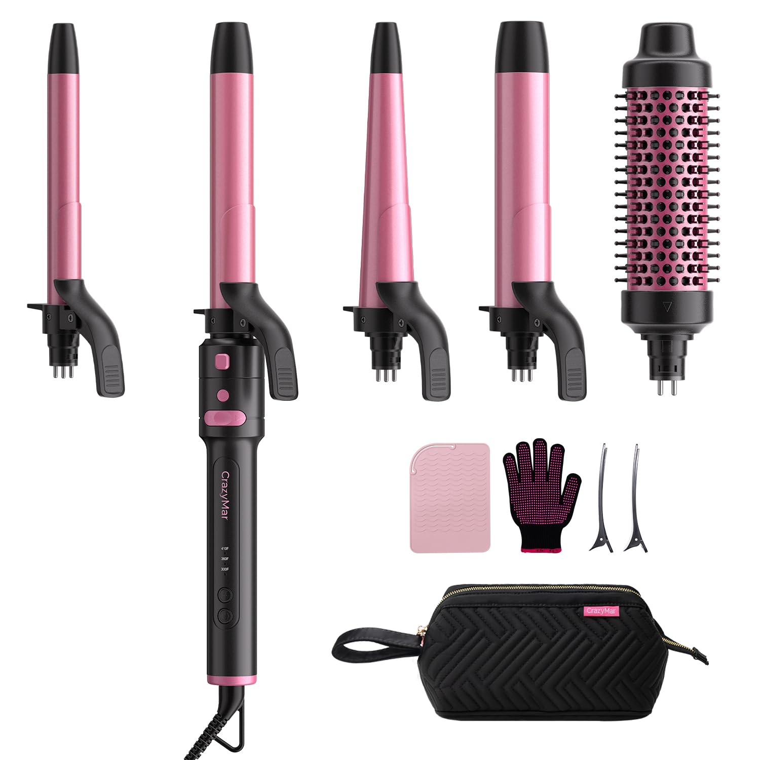 5 in 1 Automatic Rotating Curling Iron Set CrazyMar Curling Wand Set - 5 Barrels 3 4 1