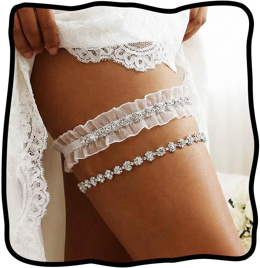 Wedding Rhinestone Garter White Garters for Bride Lace Bridal Thigh Garter for Women