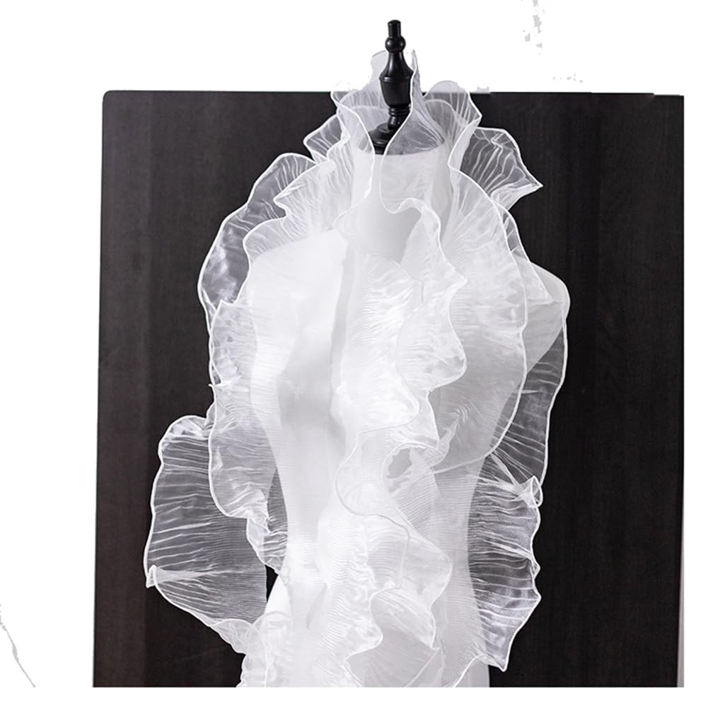 Egurs Rüschenborte 12cm Breite Plissee Organza Spitzenband Geraffte Spitzenborte Plissierter Organza Stoff Tüll Besatz Rüschen Spitzenbordüre Rüschenstoff Nähen Kleid DIY Deko Weiss 10 Yard