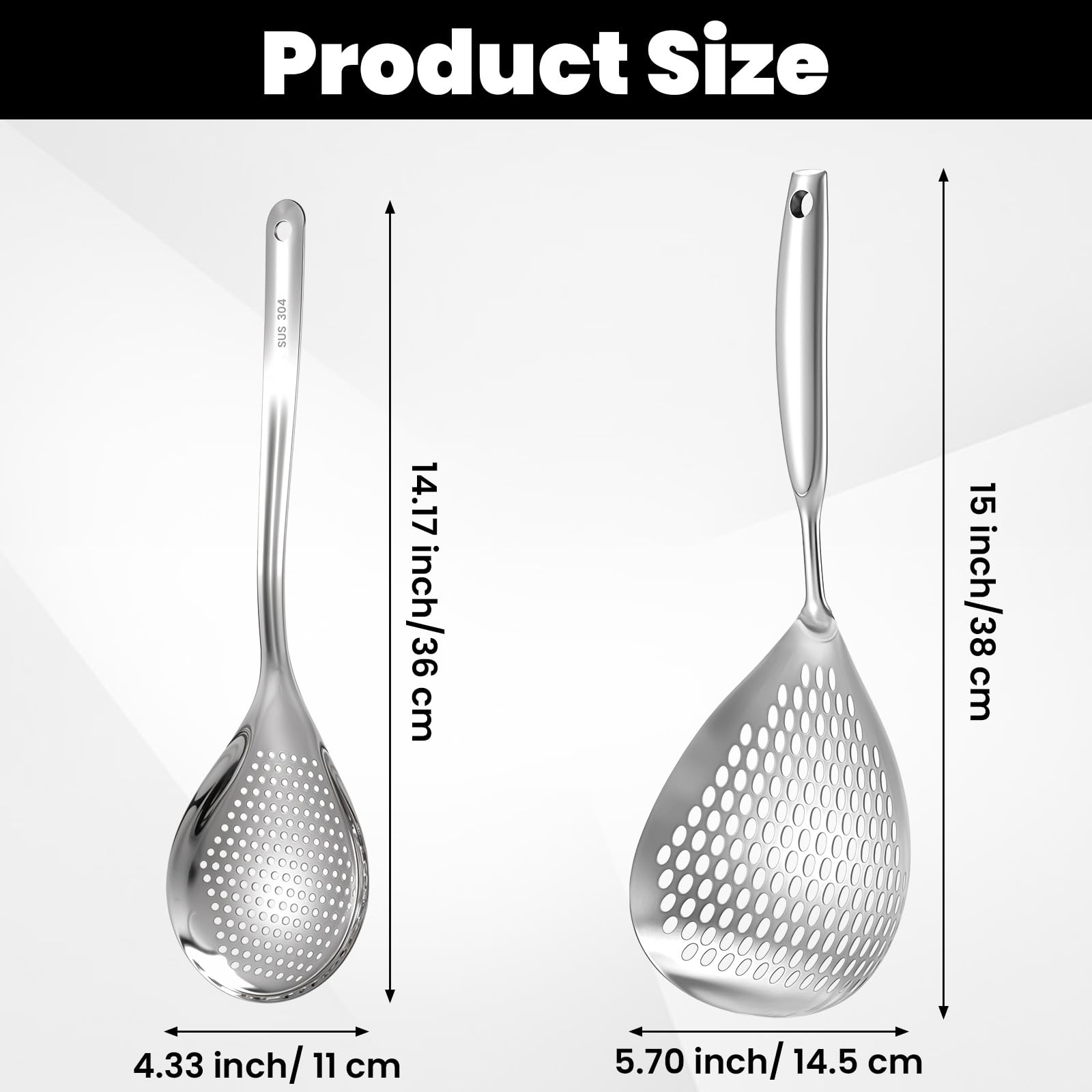 2 Pack Skimmer Slotted Spoon Strainer with Long Handle, Stainless Steel Pasta Spider Strainer Skimmer Ladle for Pasta Frying Strainer, Frying Strainer Spoon, Kitchen Cooking Skimmer Colander