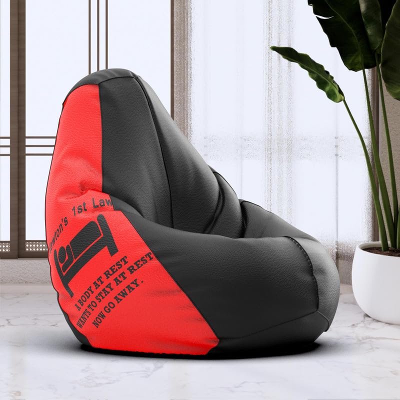 Biggie Bean Bag 6XL Bean Bag Chair Cover-Perfect for Living Room,Bedroom,Study-Sale Design(Printed-Law of Motion - Black Red)-Faux Leather-image-2
