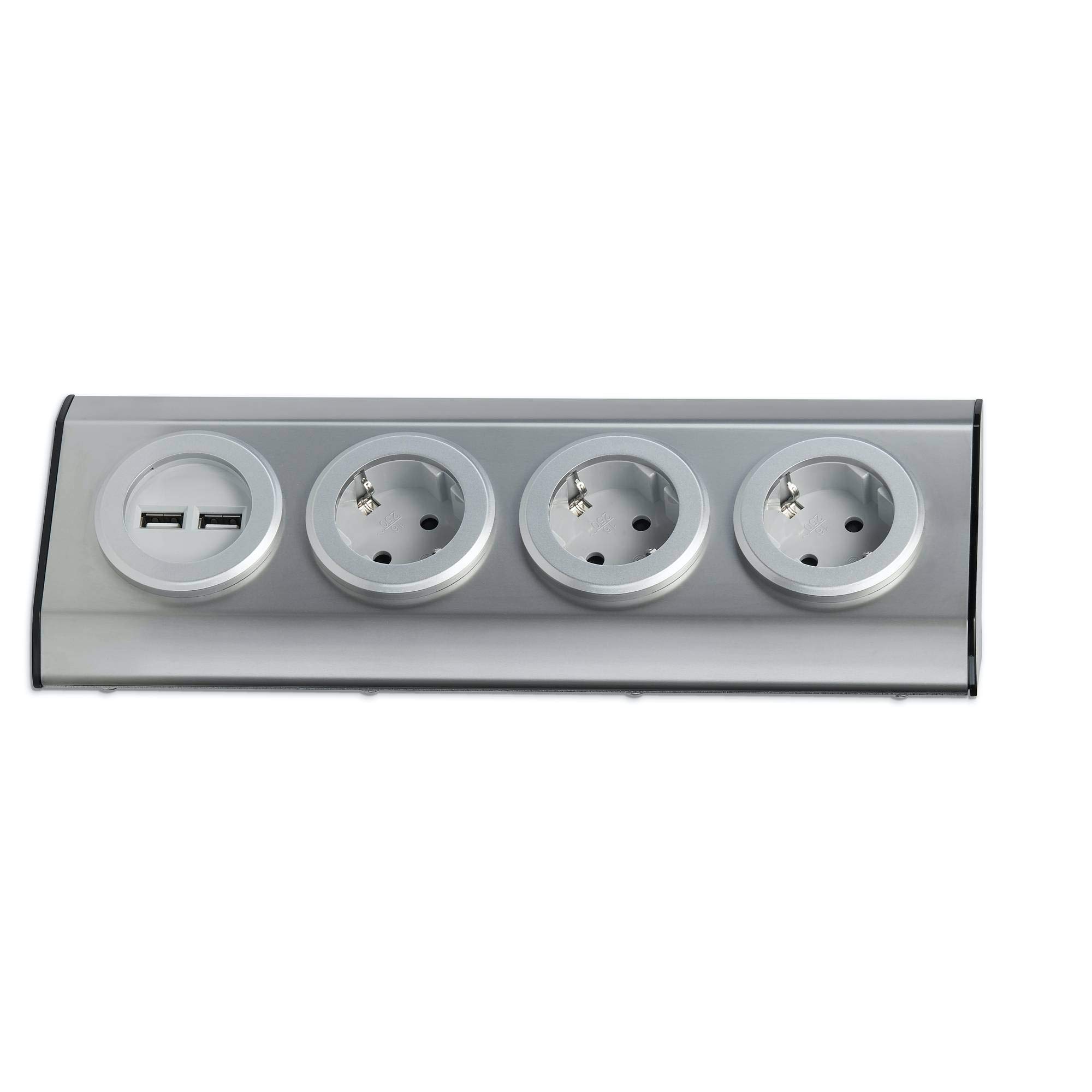 Mehrfachsteckdose 3-fach Steckdosenleiste mit 2-fach USB - zum Beispiel als Tischsteckdose und Steckdosenverteiler - Steckerleiste Stromleiste mit einfacher Montage