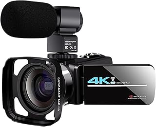 OLLIRG 4K Video Camera Camcorder Digital Vlog Camcorder Cameras 3.0 Inch Touch Screen Night Vision WiFi Camera External Microphone,Camcorders (Size : 64GB SD Card, Color : Af2 kit)