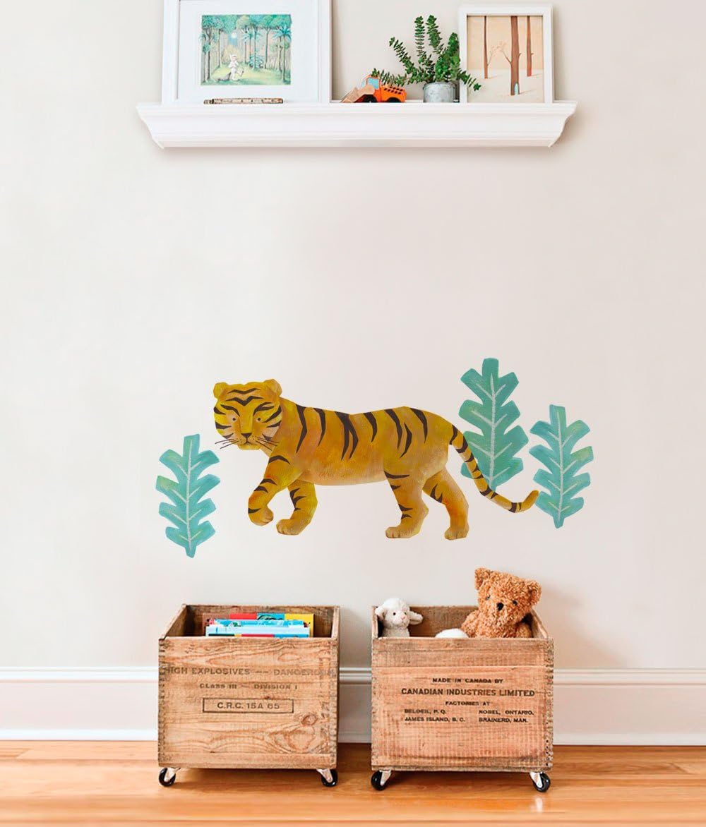 Wild Animals, Tropical Leaves Wall Sticker - Tiger - by Simple Shapes