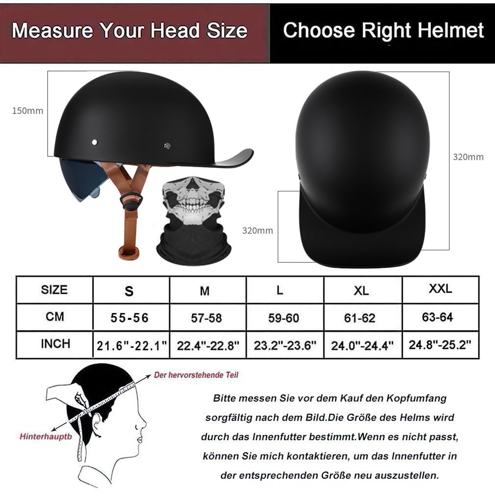 Motocyklowa czapka baseballowa z połową głowy z maską ECE Certyfikowany przez ECE Face Head z kurczliwą brązową soczewką Quick Release dla dorosłych mężczyzn kobiet S ~ 2XL 55-64 cm