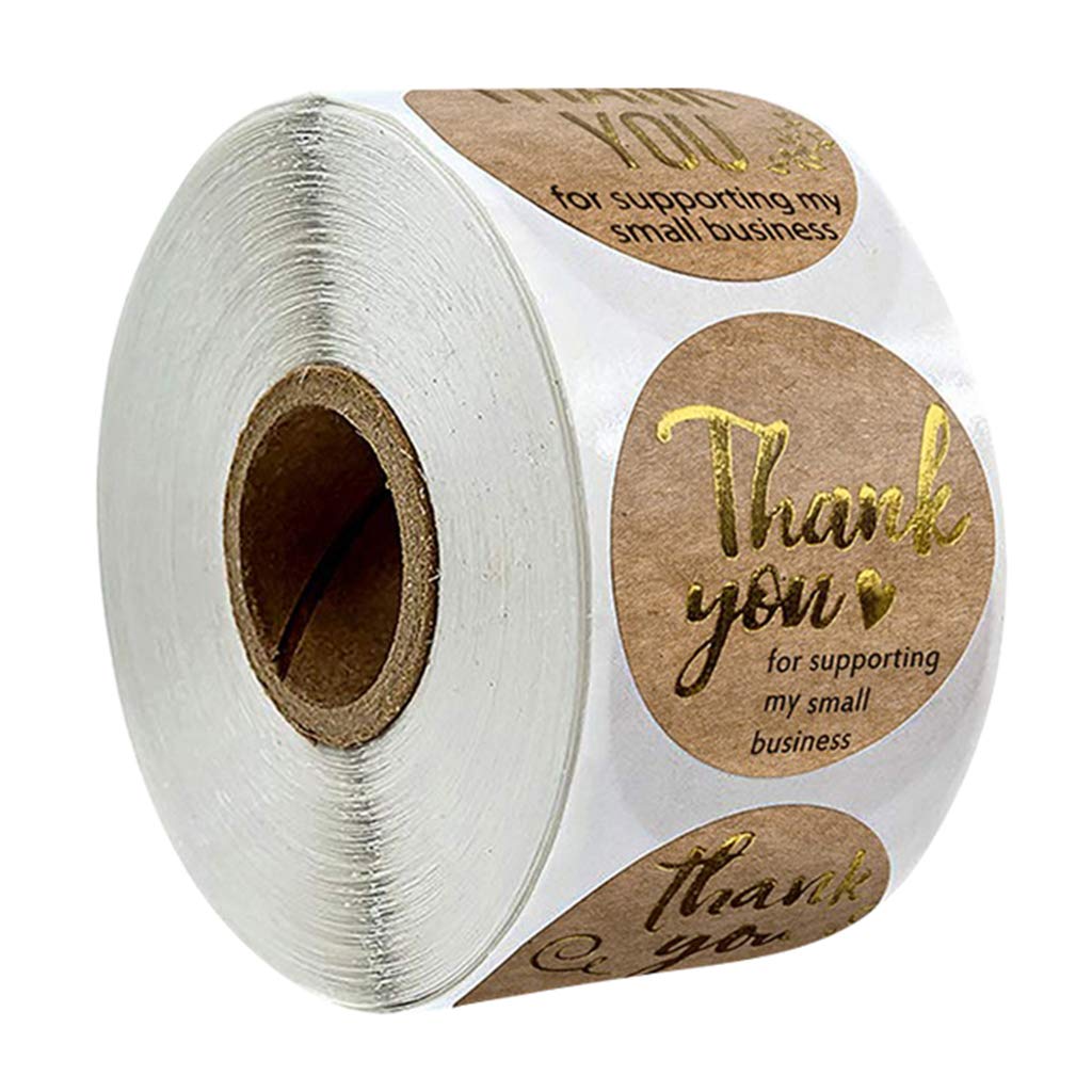 500x Roll Thank You Packaging Sealing Stickers Kraft