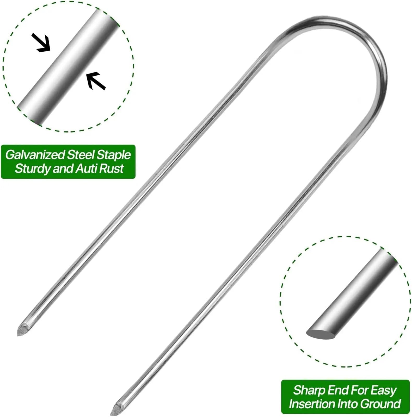 Lot de 100 piquets à membrane en forme de U pour jardin, piquets de clôture, tubes, piquets galvanisés (4 x 10 cm, 300 pièces)