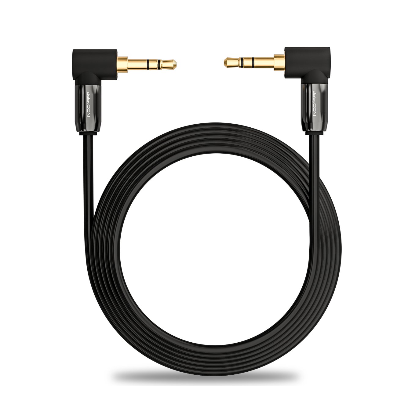 deleyCON 1m Câble Jack 3,5 mm - Câble Audio Stéréo - Fiche Jack Coudée à 90° - pour PC, Ordinateur Portable, Smartphone, Tablette, Récepteur Hi-Fi - Noir