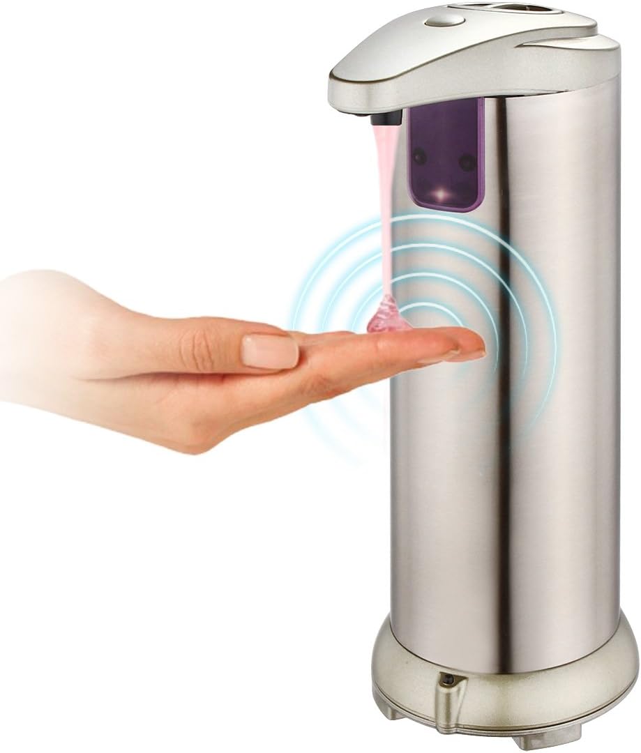 Automatic Soap Dispenser, Touchless Stainless Steel Soap Dispenser with Sensor Fingerprint Resistant and Waterproof Base for Kitchen Bathroom Sanitizer Shampoo