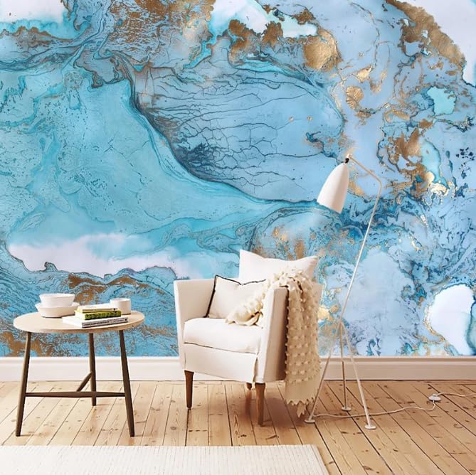 Papier peint 3D bleu paysage d'encre abstrait mural de luxe