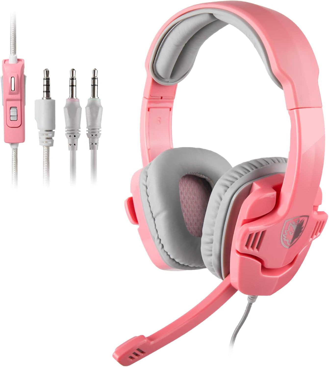 Stereo Gaming Headset,SA 708 Noise Cancelling 3.5mm Over-Ear Headphones with Microphone and Volume Control for PC Xbox One PS4 PS5 Laptop Mac Nintendo Games Pink