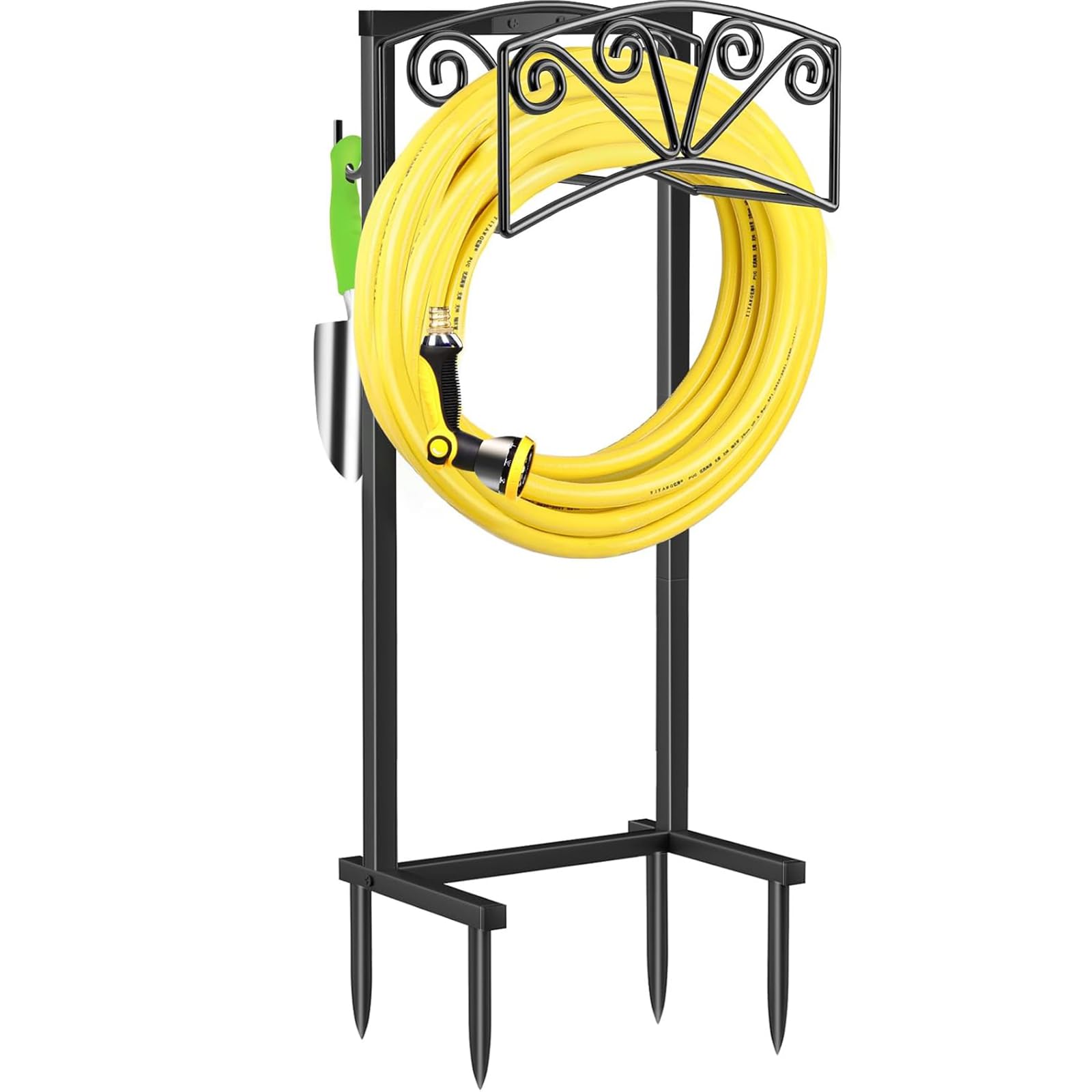 TomCare Garden Hose Holder Upgraded Heavy Duty Metal Water Hose Holder Holds 160 FT Hoses Sturdy Hose Reel with 2 Tool Hooks Freestanding Outdoor Hoses Storage Hanger for Outside Yard Lawn, Black