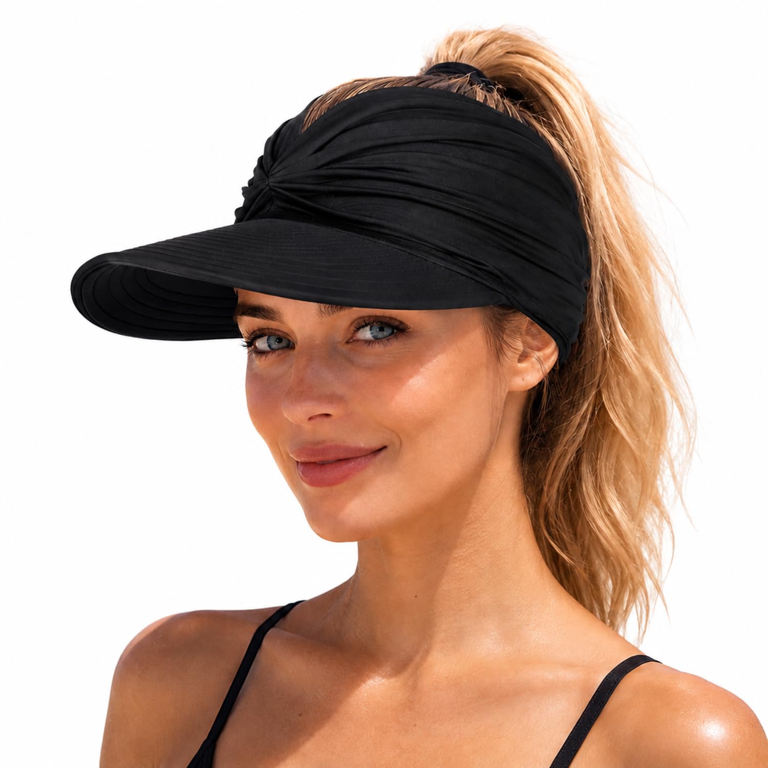 Women's Summer Sun Hat, Summer Caps for Women, UV Protection & Foldable Wide Brim Beach Hat, Adjustable Mesh Sun Cap for Outdoor, Travel, Gardening Black-image-13