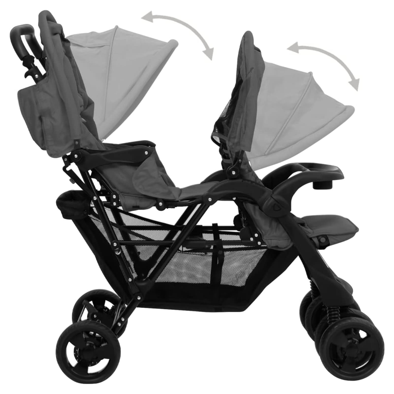 Tidyard Geschwisterwagen mit verstellbare Dach & Ablagekorb Zusammenklappbar Kinderwagen Dunkelgrau Stahl