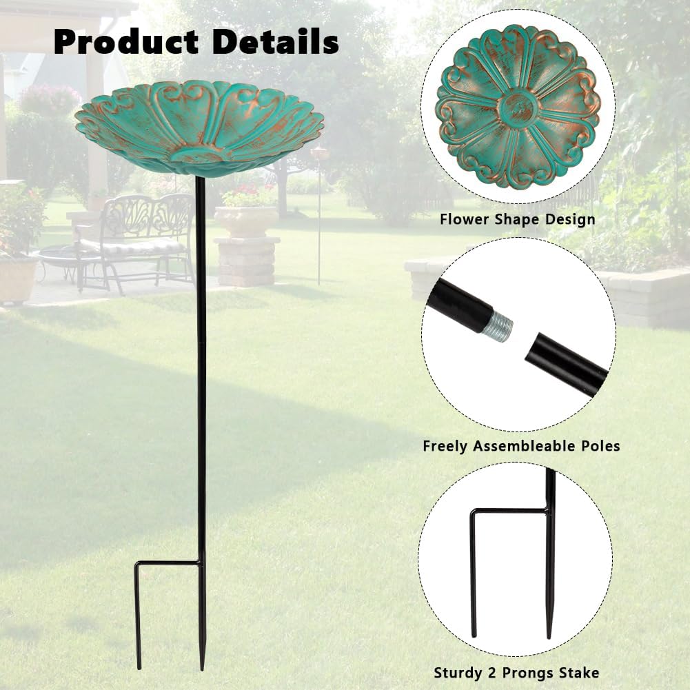DREAMSOUL Flower Bird Bath with Metal Stake, Small Bird Baths for Outdoors Birdbath Set for Bird Lovers Garden Decoration (4 PCS)