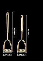Vista 7 de Golden Potato Masher - Triturador de patatas de acero inoxidable, herramienta de cocina, papas, aguacate, batata, frutas, verduras, tomate