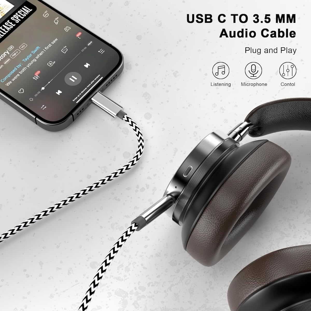 Kabel AUX do USB C - kabel audio Aux Jack, samochodowy kabel stereo ze słuchawkami typu C do 3,5 mm, podwójny kabel audio, kabel AUX kompatybilny z tabletem iPhone