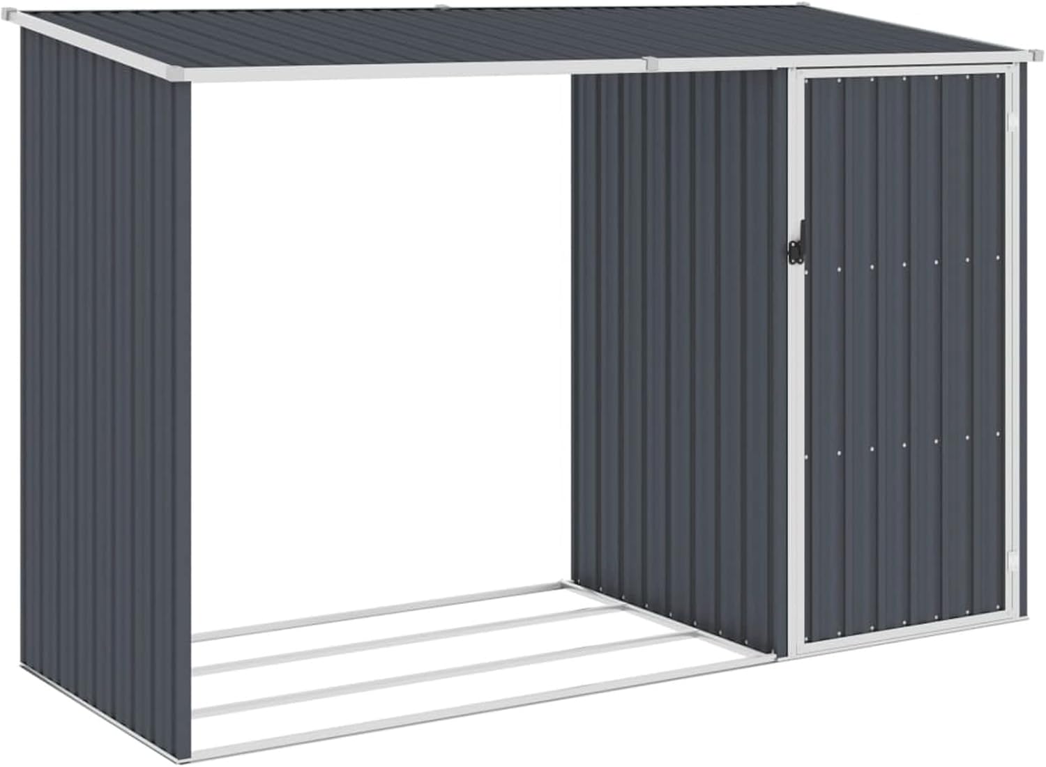 Norheim 2 en 1 Casetilla para Leña Metal, Leñero Exterior, Soporte Almacenaje Terraza Patio, Cobertizo Caseta Jardín de Leña Acero Galvanizado Gris Antracita 245x98x159 cm