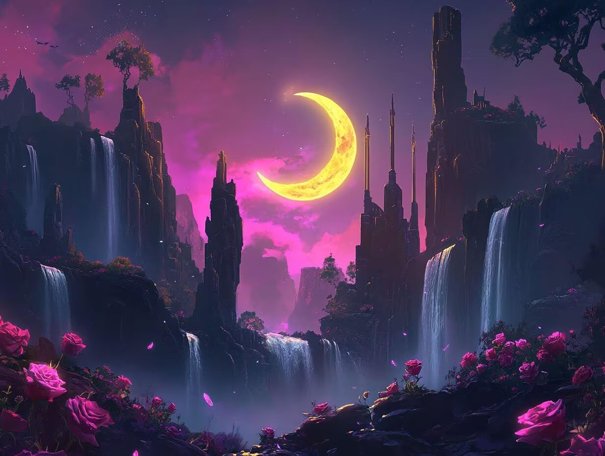 5D Diamond Painting Moon Diamond Painting, Cross Stitch Waterfall Diamond Pictures Kit Diamond Painting Kids, DIY Diamond Painting Adults, DIY Kids Crafts Decoration Home, 90x120cm, x-465