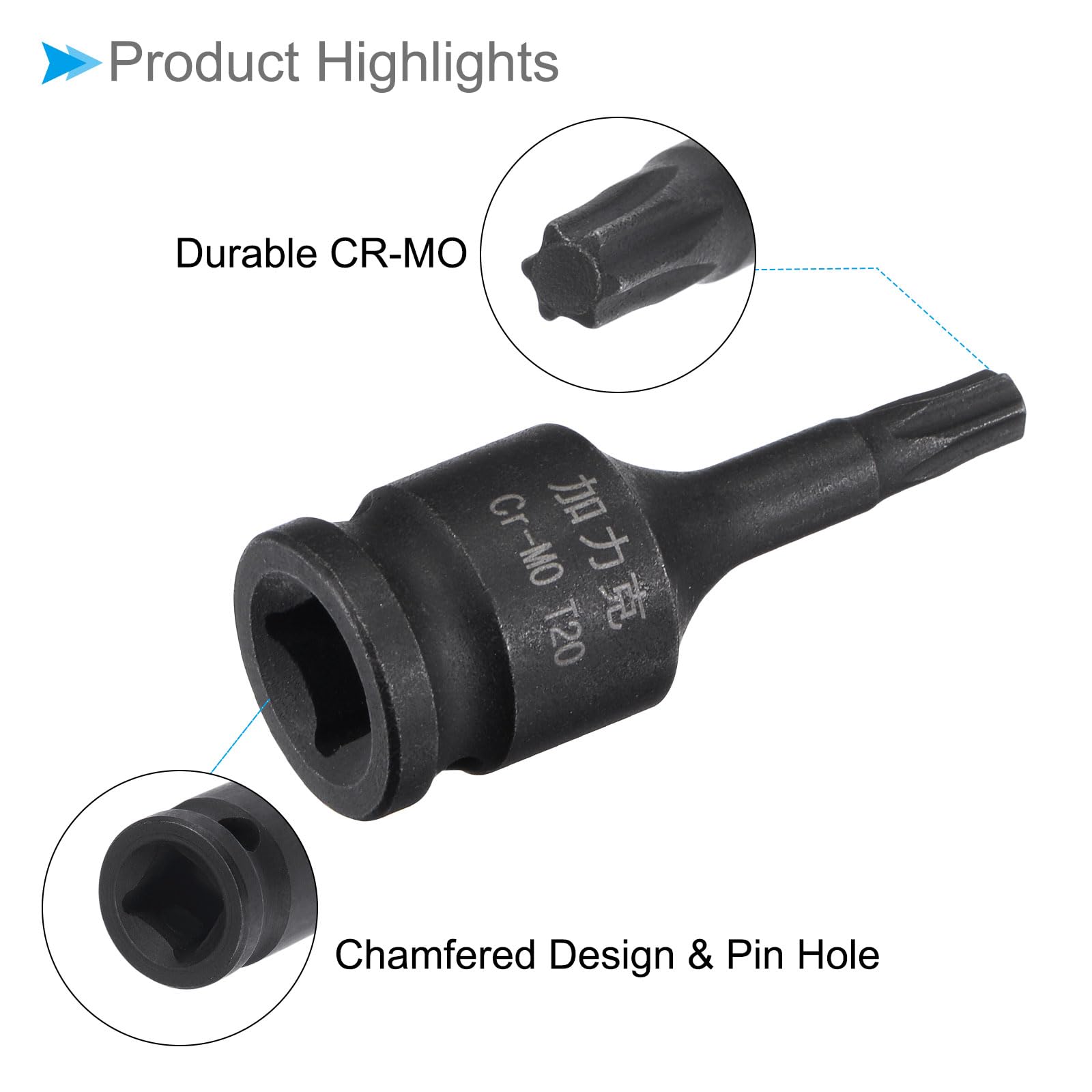 CoCud Impact Torx Bit Socket, T20 1/4" Square Drive 35mm Length, CR-MO Chamfer Design Pin Hole 6 Point Star Socket Bit - Image 4