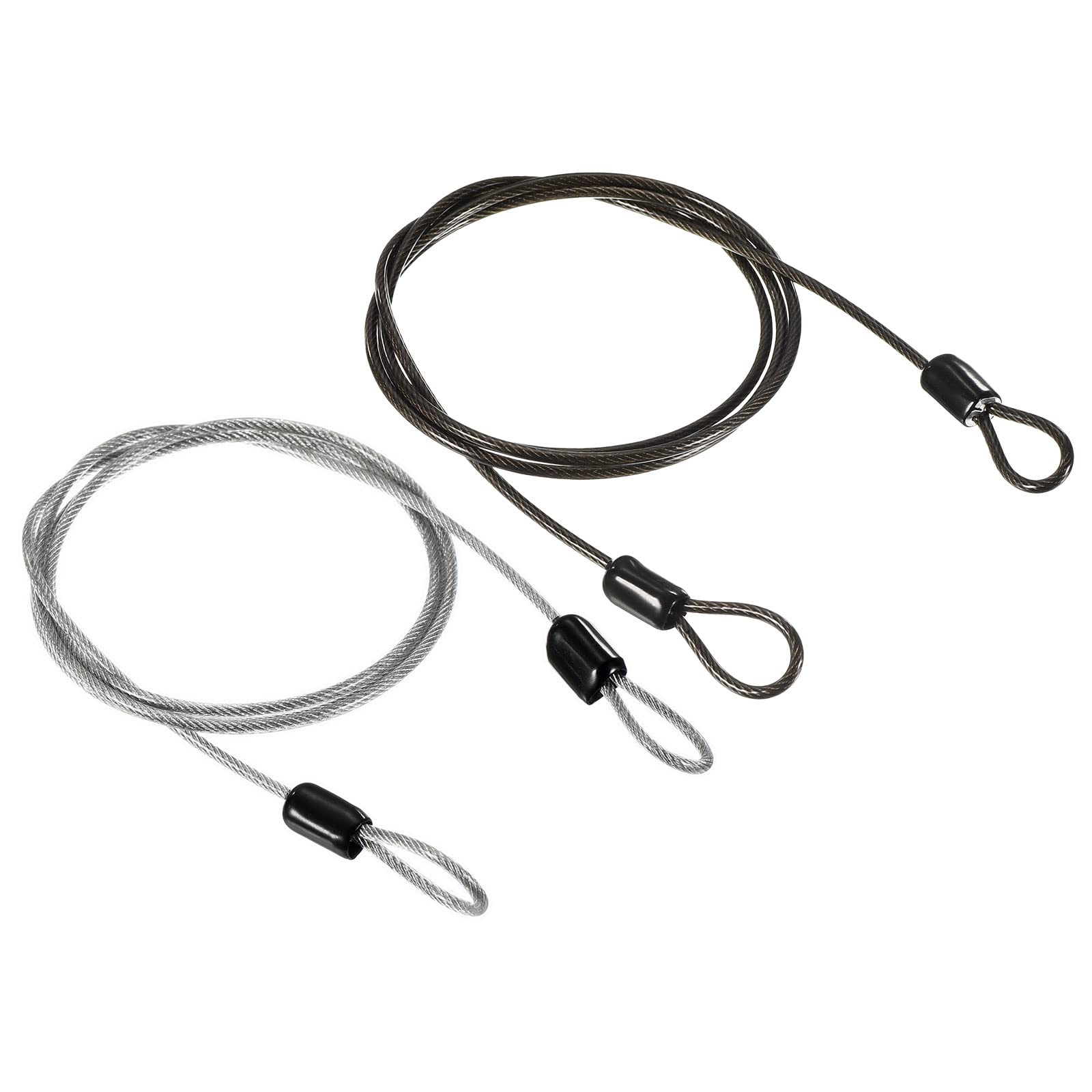 PATIKIL Security Steel Cable 2.5mm x 1m/3.28ft Coated Luggage Lock Wire Rope with Double Loop Transparent, Black 2 Pack