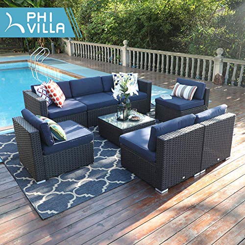 PHI VILLA Outdoor Sectional Sofa- Patio Wicker Furniture Set (8-Piece)