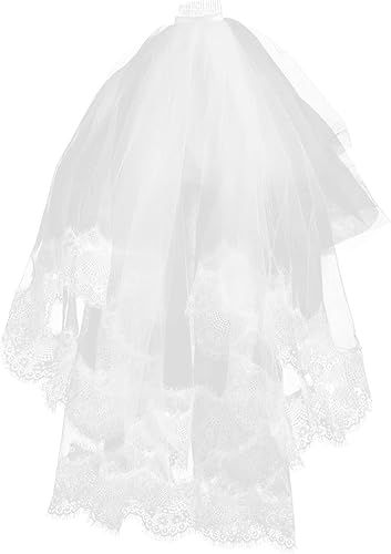 Frcolor Velos de 2 capas para niña, velo de flores de encaje marfil, accesorio para el cabello con corona de tiara para fiesta, Blanco